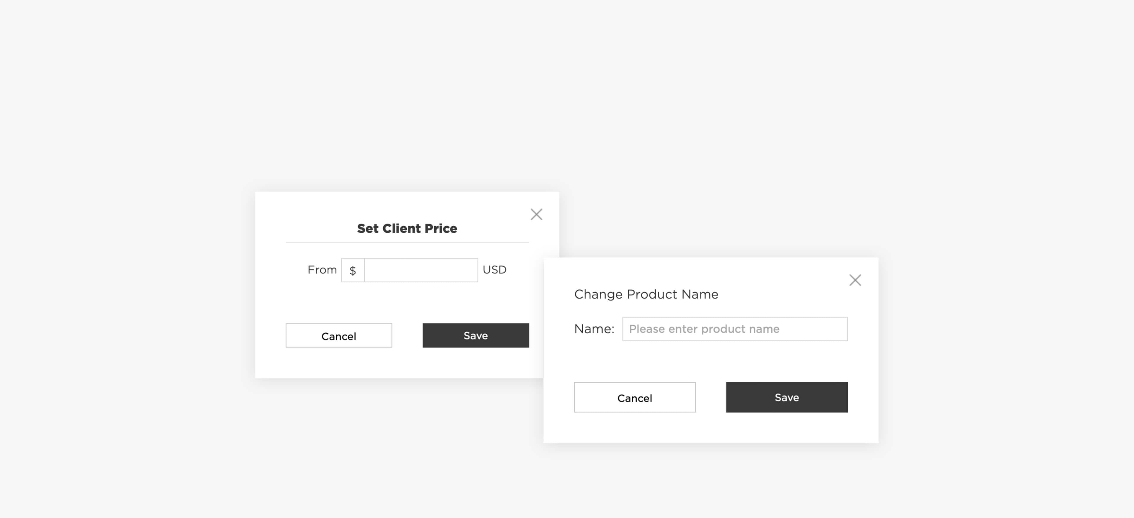 graphic showing setting product name and price in generic catalog